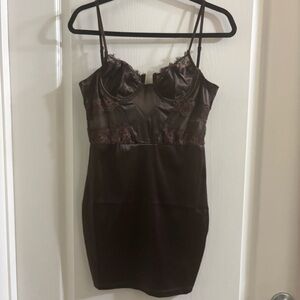 Fashion Nova Dark Brown Satin Mini Dress